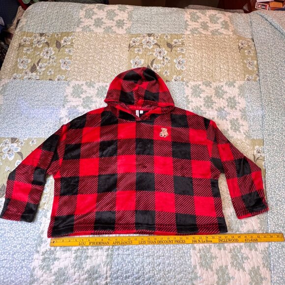 Joyspun Women's Plush Hoodie and Joggers Pajama Set 2-Piece XL Fleece Red/Black - Picture 16 of 16